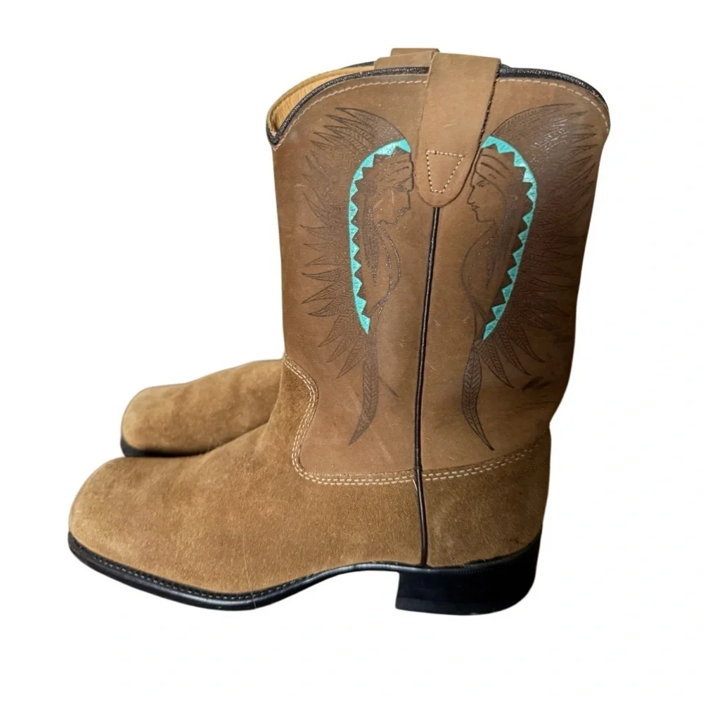 Tan Suede Girls Western Cowboy Boots-Size 3D Like New